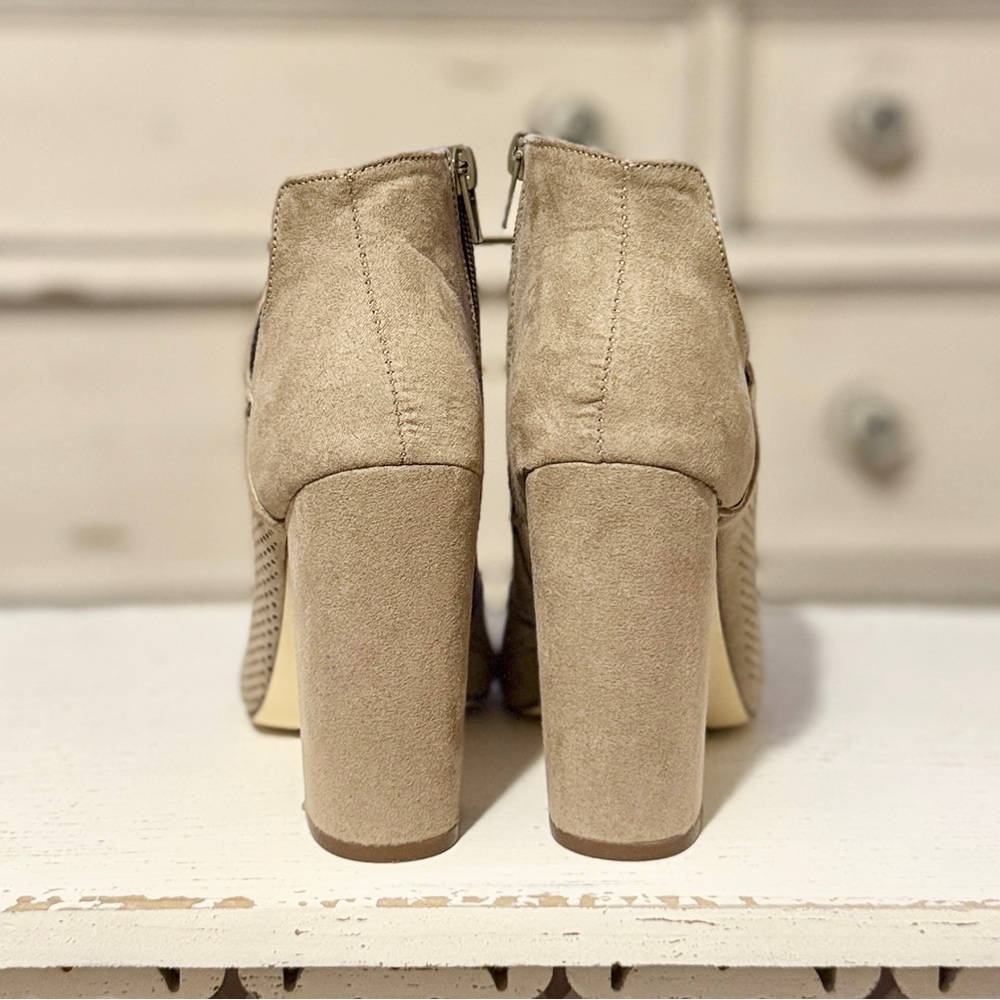 JustFab Chic Peek Perforated Suede Booties - Picture 8 of 10
